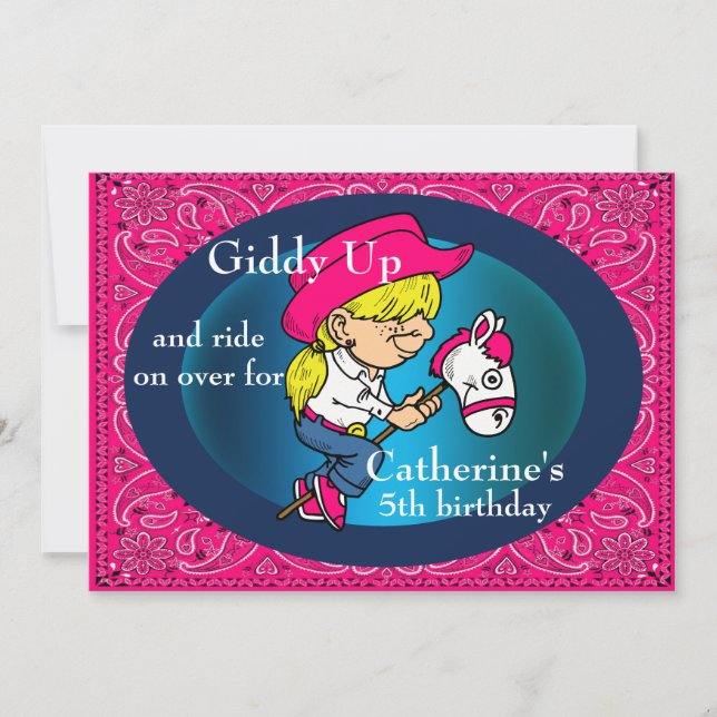 Invitación Fiesta Occidental Personalizado Vaquera En Caballo (Anverso)