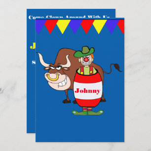 Invitación Fiesta Occidental Rodeo Payaso Con Toro Personaliz