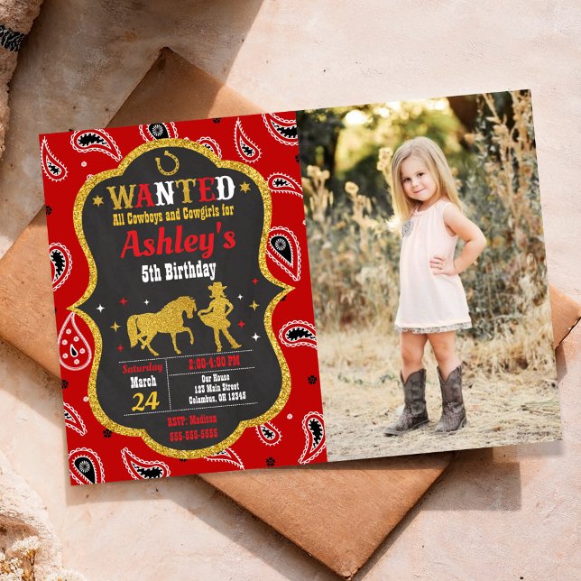 Invitación Fiesta Occidental Vaquera Deseada Cumpleaños Foto (Subido por el creador)