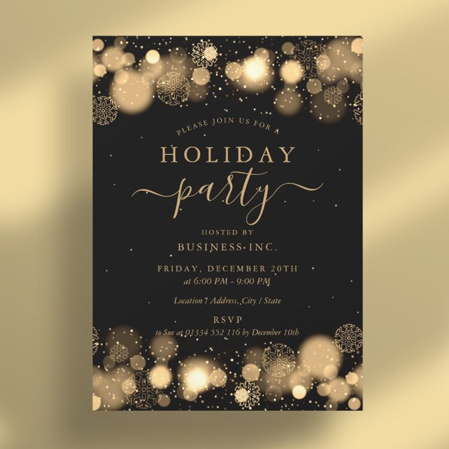 Invitación Fiesta oficial de vacaciones corporativas Gold Gla (Formal Gold Glam Corporate Holiday Party Invitation)