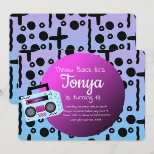 Invitación Fiesta Ombre Retro BoomBox Años 80 90