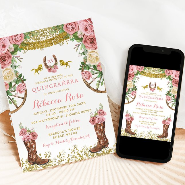 Invitación Fiesta Oro Rosa Oro Quinceañera (Subido por el creador)