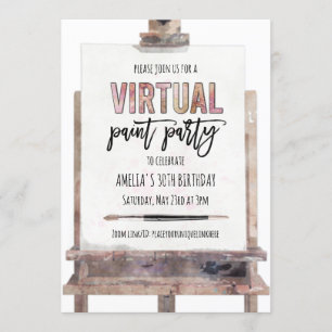 Invitación Fiesta Paint Gold Easel Virtual Paint Adulto Cumpl