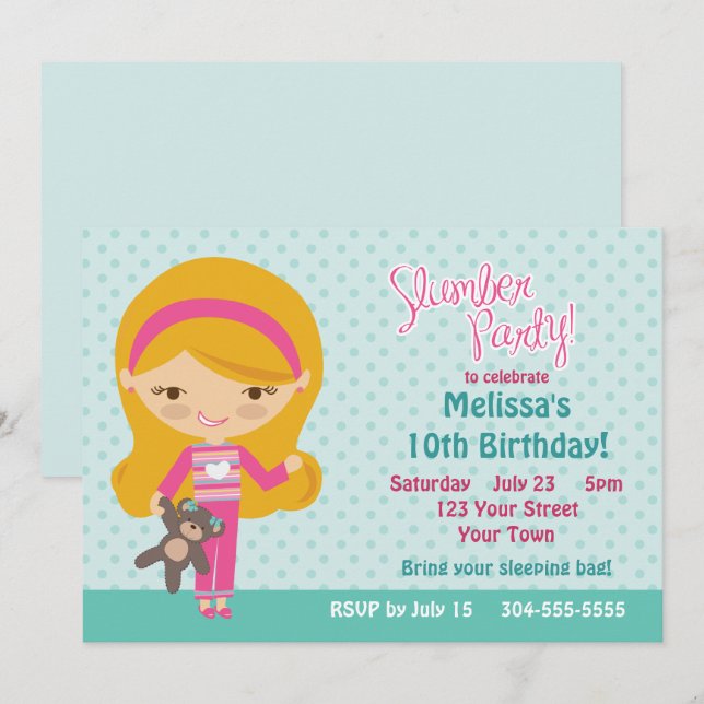 Invitación Fiesta Pajama (Anverso / Reverso)