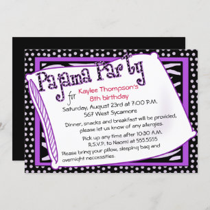 Invitación Fiesta Pajama en negro y púrpura
