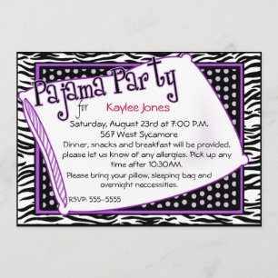 Invitación Fiesta Pajama en negro y púrpura
