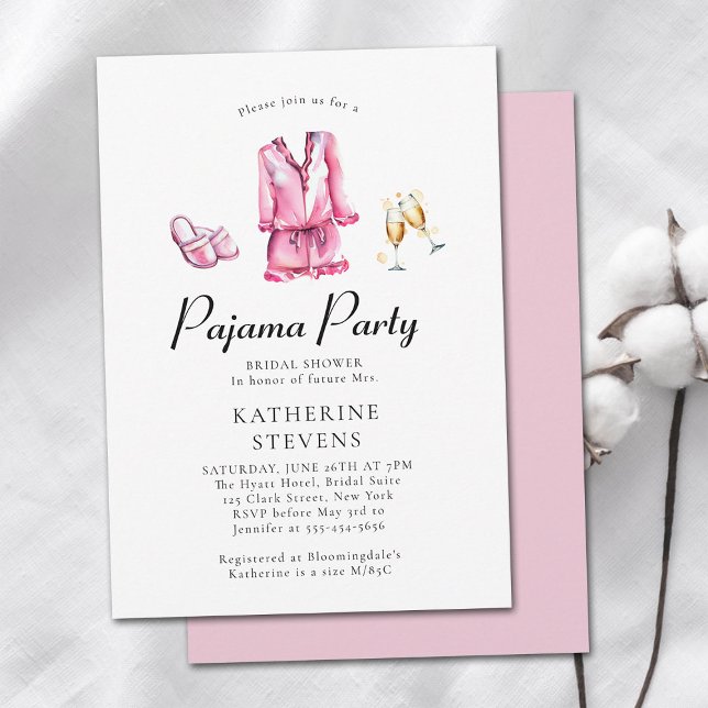 Invitación Fiesta Pajama Slumber PJ Champagne Ducha de novias (pajama party bridal shower invitation watercolor pj slippers champagne prosecco lingerie elegant )