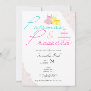 Invitación Fiesta Pajama Slumber PJs y ducha de novia Prosecc
