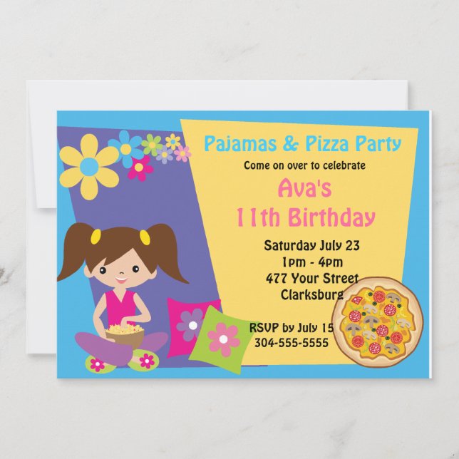 Invitación Fiesta Pajamas y Pizza (Anverso)