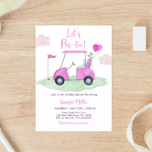 Invitación Fiesta Par-tee de Golf Bebé Rosa Niña