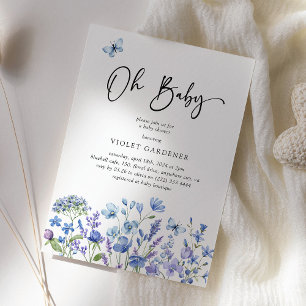 Invitación Fiesta para bebé Oh Baby Blue Wildflower