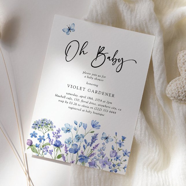 Invitación Fiesta para bebé Oh Baby Blue Wildflower (Subido por el creador)
