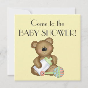 Invitación Fiesta para el Bebé + Oso Adorable/Biberón/Sonajer