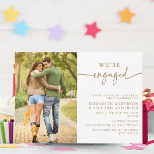 Invitación Fiesta para el compromiso de fotografías de oro si