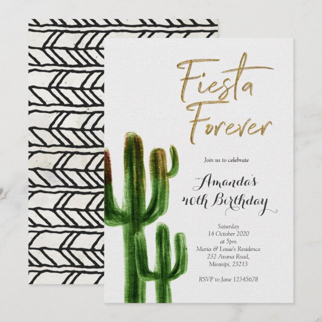 Invitación Fiesta para la fiesta de cumpleaños de Cactus (Anverso / Reverso)