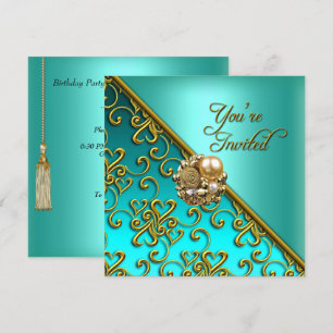 Invitación Fiesta para Todas las Ocasiones Elegante Aqua Azul