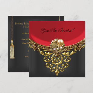 Invitación Fiesta para todas las ocasiones Elegante Rojo Dora