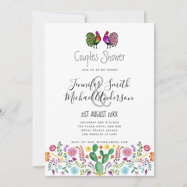 Invitación Fiesta Parejas Duchas Flores de Arte Popular (Anverso)