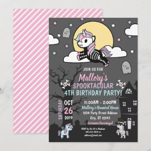 Invitación Fiesta Pastel Unicornio de disfraces de cumpleaños