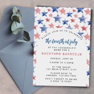 Invitación Fiesta Patriótica de Acuarela del Cuatro de Julio