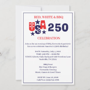 Invitación Fiesta Patriótica de Barbacoa por el 250 Aniversar