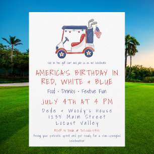 Invitación Fiesta Patriótica de Carritos de Golf Rojo Blanco 