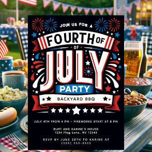 Invitación Fiesta Patriótica Genial del Cuatro de Julio