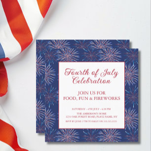 Invitación Fiesta Patriótica Moderna de Fuegos Artificiales d