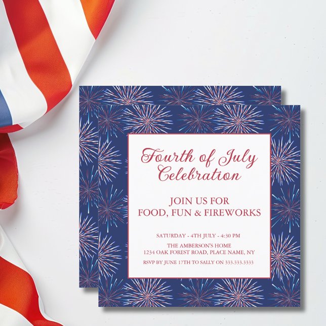 Invitación Fiesta Patriótica Moderna de Fuegos Artificiales d (Personalize with your details via the template.)