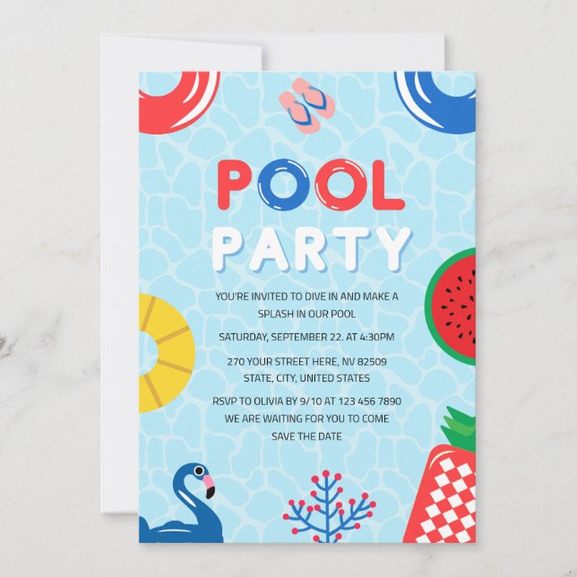 Invitación Fiesta patriótico de la piscina de verano del 4 de (Anverso)