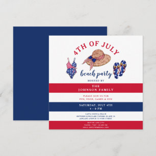 Invitación Fiesta Patriótico Rojo Blanco & Blue Beach 4 De Ju