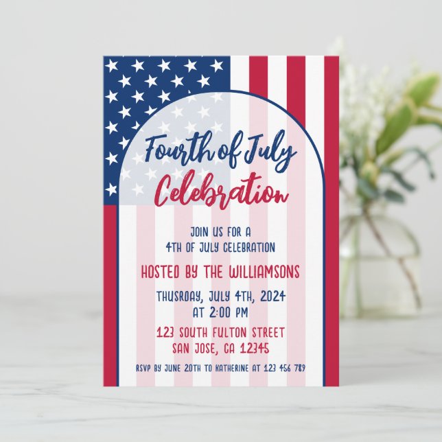 Invitación Fiesta Patriótico Rojo Blanco y Azul (Anverso de pie)