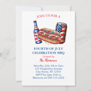 Invitación Fiesta Patriótico Rojo Blanco y Azul del 4 de juli