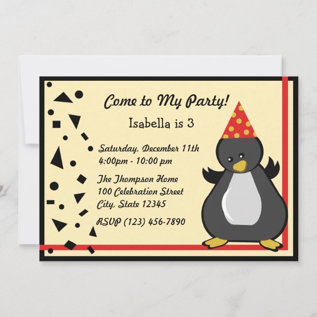 Invitación Fiesta Penguin (Anverso)