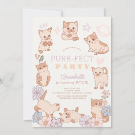 Invitación Fiesta perfecto Cute Cats Chica Floral Cumpleaños