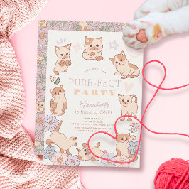 Invitación Fiesta perfecto Cute Cats Chica Floral Primer cump