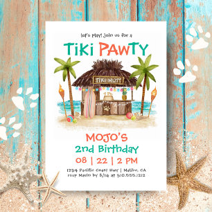 Invitación Fiesta Perro Playa Tropical Tiki Pawty