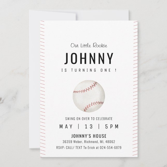 Invitación Fiesta personal de cumpleaños simple de béisbol (Anverso)
