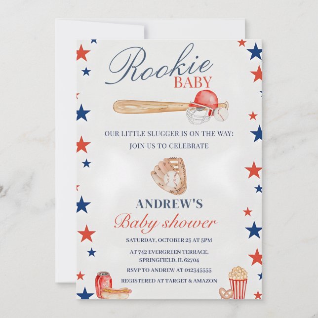 Invitación Fiesta personal del equipo Baby Shower de béisbol (Anverso)