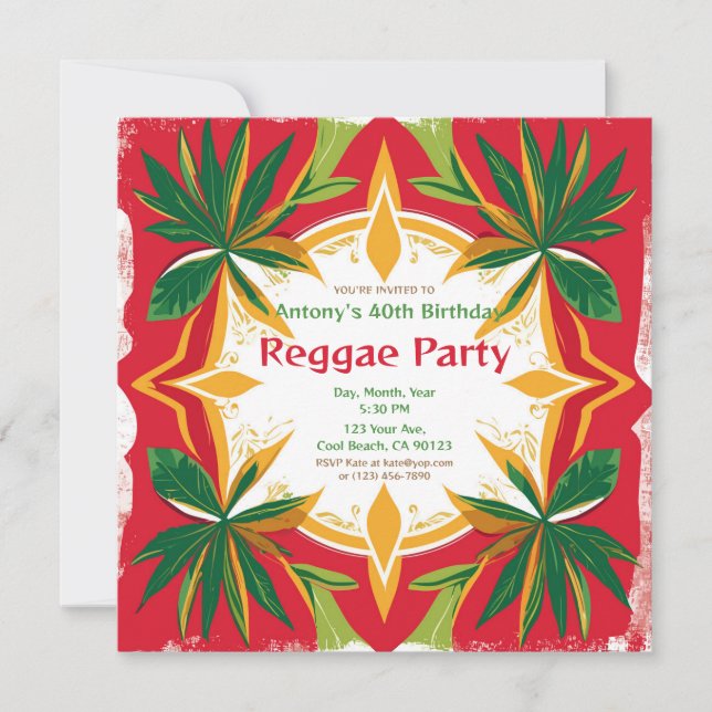 Invitación Fiesta Personalizable de Palmas Reggae Floral  (Anverso)