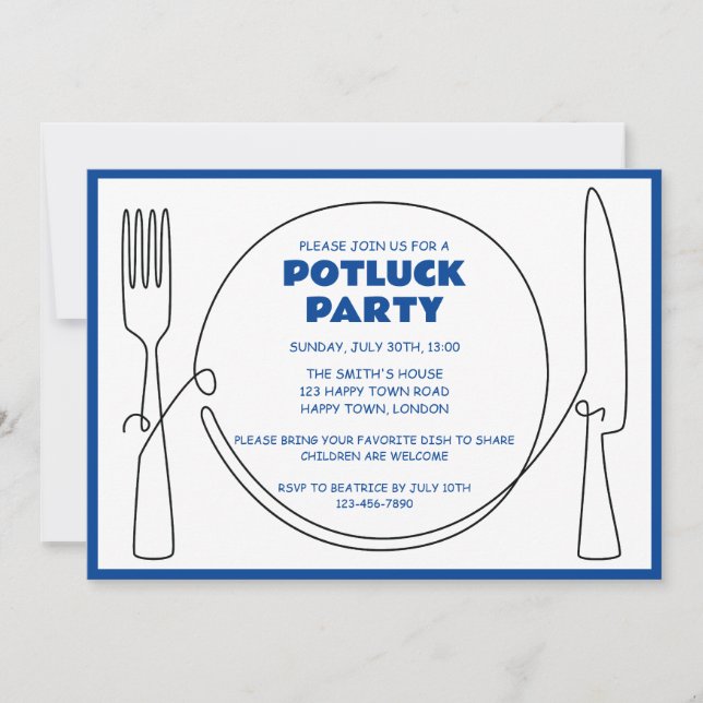 Invitación FIESTA personalizable POTLUCK (Anverso)