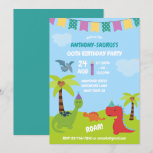 Invitación Fiesta personalizada con tema de dinosaurio adorab