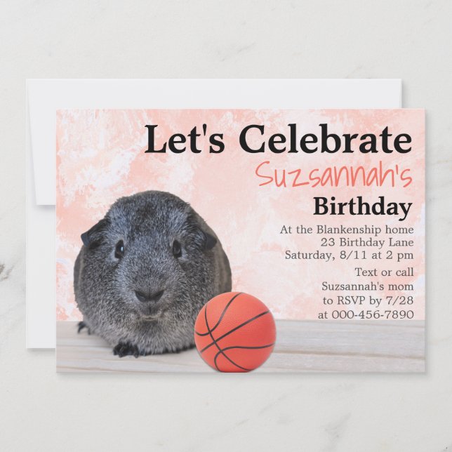 Invitación Fiesta personalizada de baloncesto de cobaya gris  (Anverso)