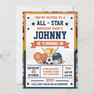 Invitación Fiesta personalizada de deportes MVP imprimible Al