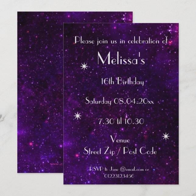 Invitación Fiesta Personalizada de la Galaxia (Anverso / Reverso)