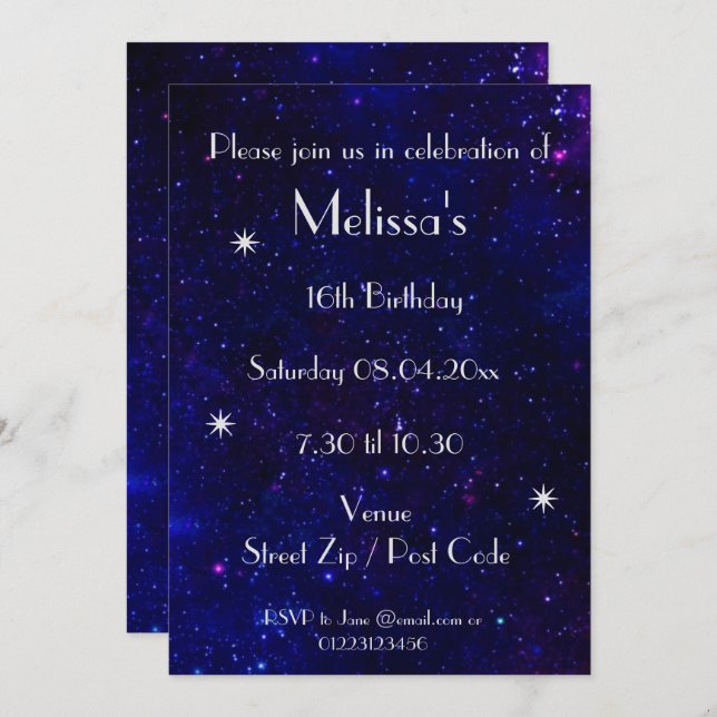 Invitación Fiesta Personalizada de la Galaxia (Anverso / Reverso)