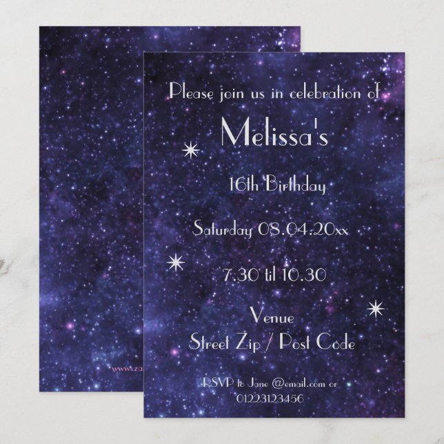 Invitación Fiesta Personalizada de la Galaxia (Anverso / Reverso)