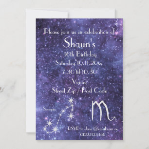 Invitación Fiesta Personalizada de la Galaxia del Zodiaco de 