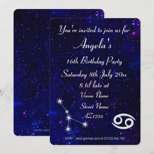 Invitación Fiesta Personalizada de la Galaxia del Zodiaco de 