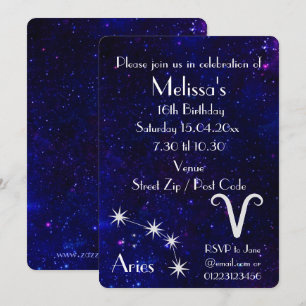 Invitación Fiesta personalizada de la galaxia del zodiaco de 